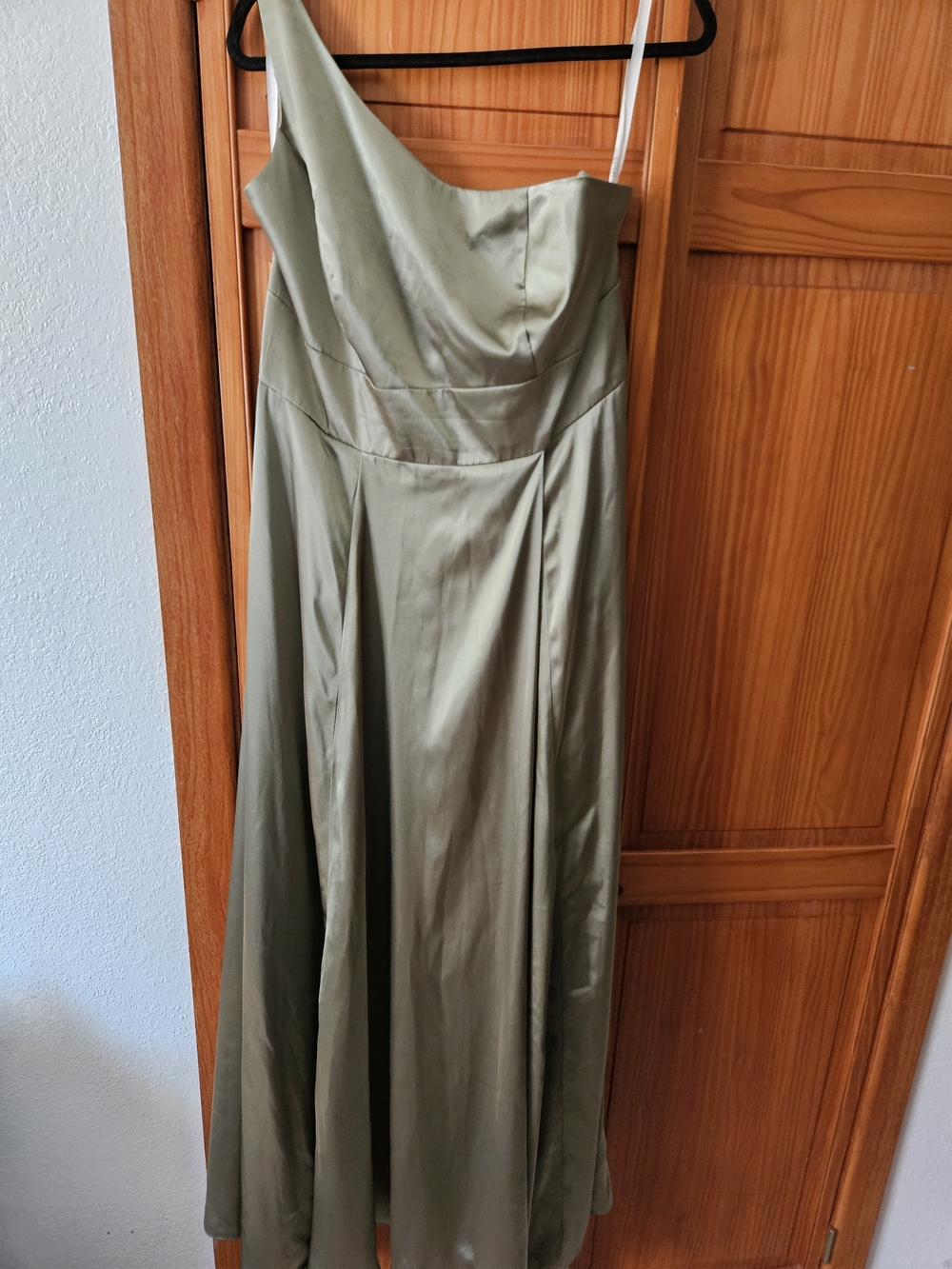 Olive Satin One-Shoulder Evening Dress
